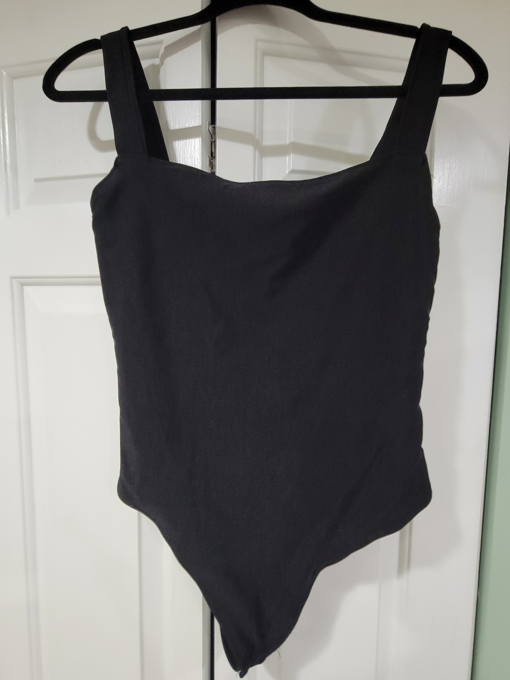 Good American Black Square Neck Bodysuit with Wide Straps